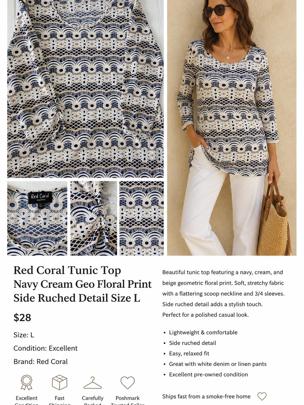 Red Coral Boutique, Resort Wear Geometric Floral Tunic Top